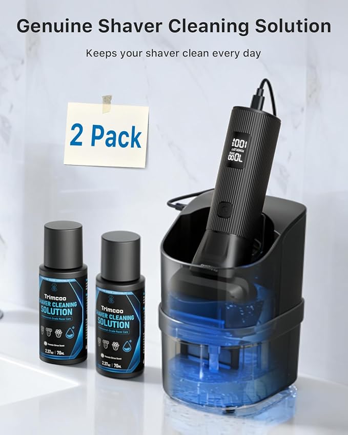 Genuine Electic Shaver Cleaning Solution, 2-Pack Care Refills, 7-Month Supply, Alcohol-Free Pomelo Citrus Scent, Double Cleaning, Prevents Rust & Odors, Keeps Razor Like New (70ML/2.37OZ)