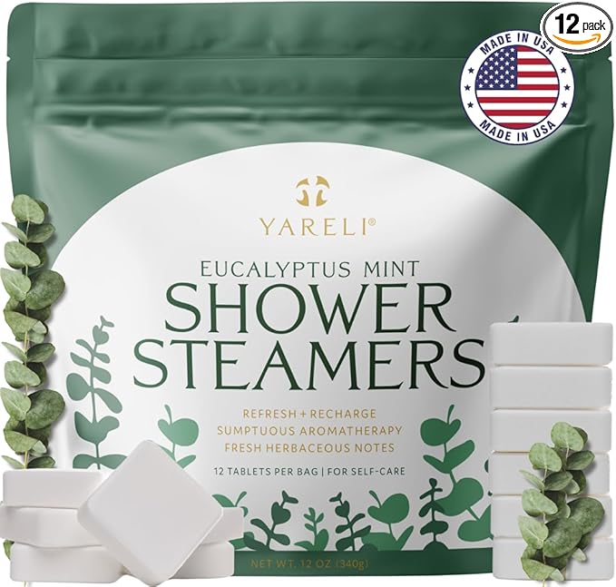 Yareli Shower Steamers for Sinus Relief, 12 Pack, Christmas Stocking Stuffers for Men & Women - Aromatherapy and Self Care - Eucalyptus Mint