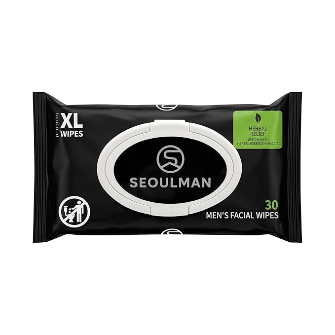 Seoulman Face Wipes for Men – All-In-One Skincare Cleansing Wipes with Niacinamide, Cica & Hyaluronic Acid – Alcohol-Free, pH Balanced – Extra Large, 30 Count