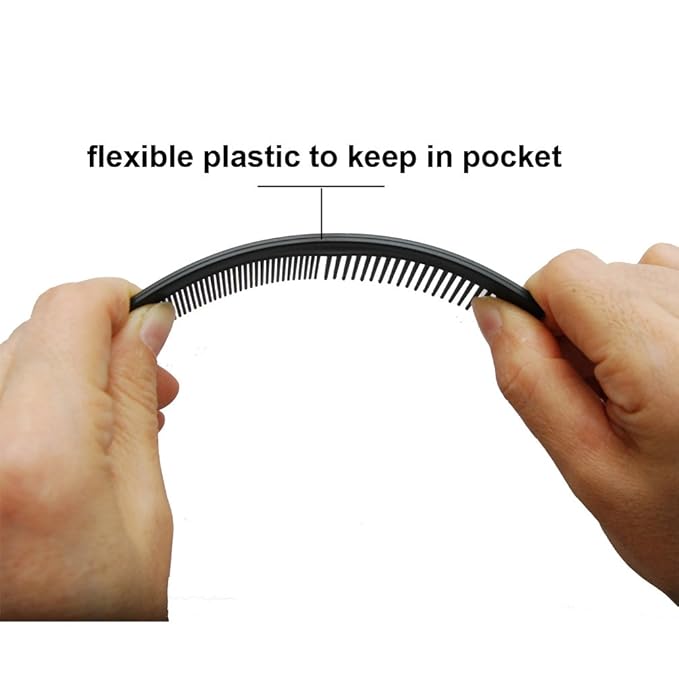 Favorict (12 Pack) Flexible Thin 5" Pocket Hair Comb Beard & Mustache Combs for Men's Hair Beard Mustache and Sideburns (Black)
