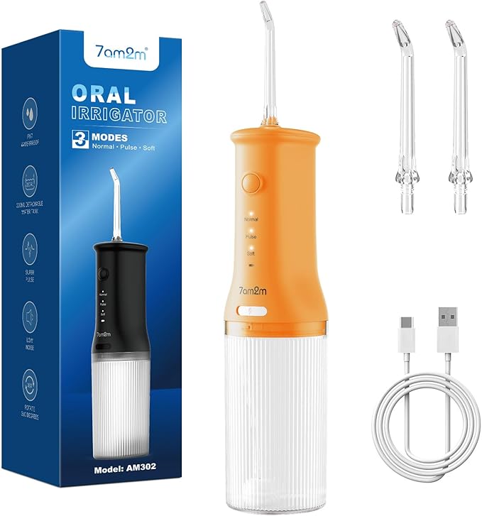 7AM2M Portable Water Flosser Cordless, Dental Water Flosser for Travel and Home Use (Orange)