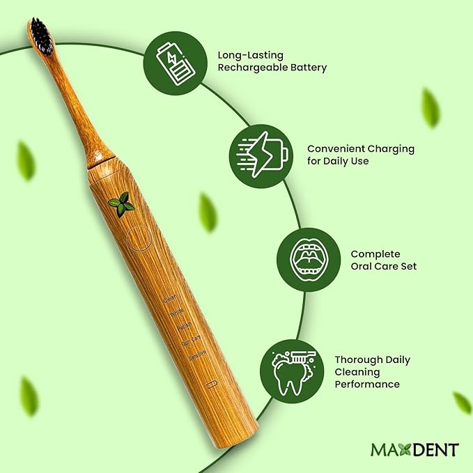 Rechargeable Electric Toothbrush, Soft Bristle Adult Oral Care with 3 Bamboo Replacement Heads, Electric Toothbrush for Adults, Sustainable Rechargeable Dental Hygiene