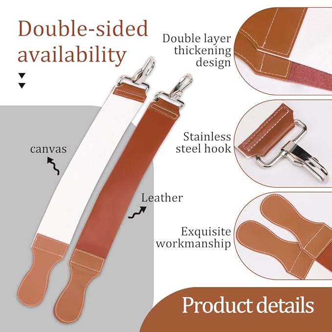 ZORZA 1Pcs Dual-Sided Leather Sharpening Straps Professional Barber Leather Strap Straight Razor Strop with Cowhide & Canvas for Enhanced Razor Sharpening & Smoothing Experience(Brow)(Cowhide+Canvas)