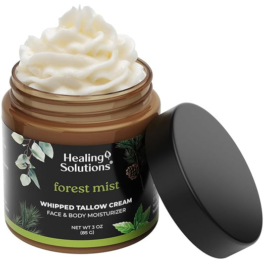 Healing Solutions - Whipped Tallow Balm, Eucalyptus, Peppermint & Cedarwood, 100% Grass Fed/Grass Finished Beef Tallow w/Organic Jojoba & Manuka Honey for Skin, Face & Body Moisturizer, Made in USA