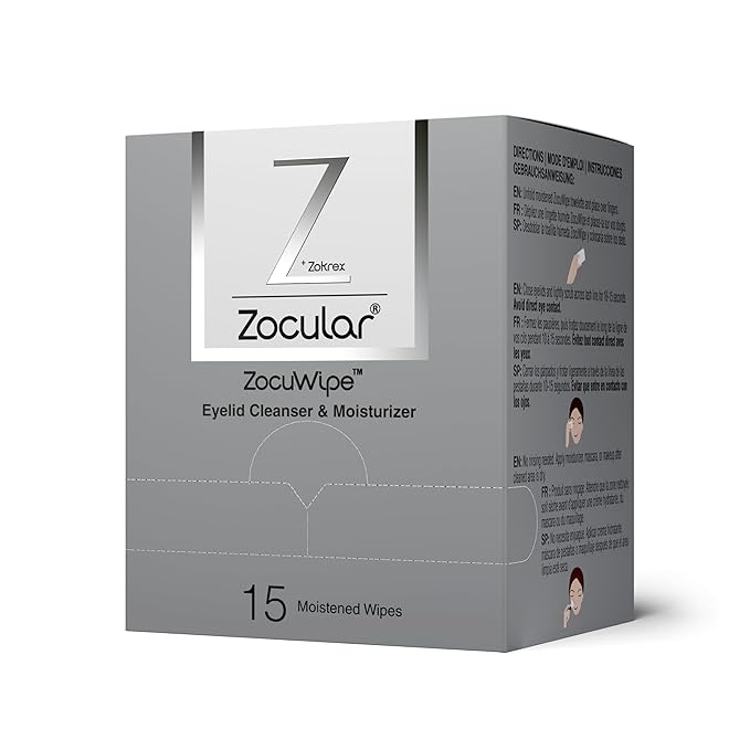 Zocular Zocuwipe Eyelid Wipes with Natural Okra Complex – Gentle Eyelid Cleansing & Moisturizing Pads – 40 Count