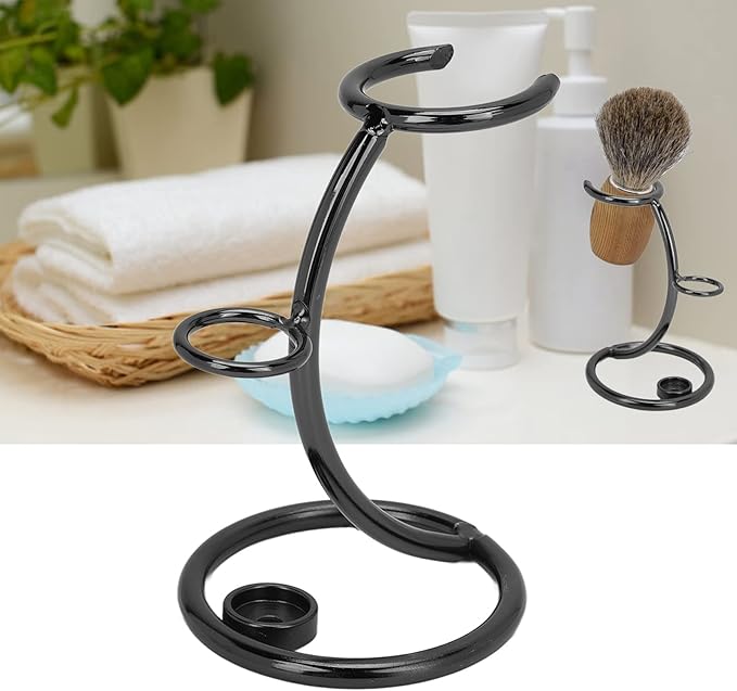 Safety Razor Stand, Stainless Steel Brush Shaving Holder Storage Shave Organizer Extra Stability Non slip Base Modern Fast Drying Accessory for Man Women Shower Room Bathroom Countertops Tool(Black)