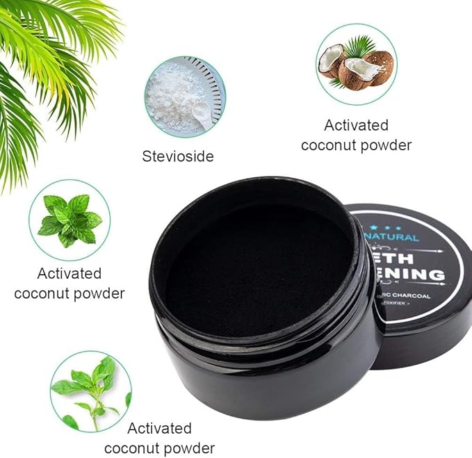 Teeth Whitening Charcoal Powder, Activated Charcoal Tooth Cleaning Powder, Natural Toothpaste Alternative, Oral Care Sets Natural Coconut, Organic and Chemical Free (1)