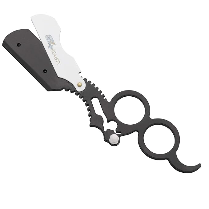 G4 Vision Universal Replaceable Half Blade Straight Razor with 100 Blades, Professional Double Ring Barber Single Edge Shave Razor (White Black)