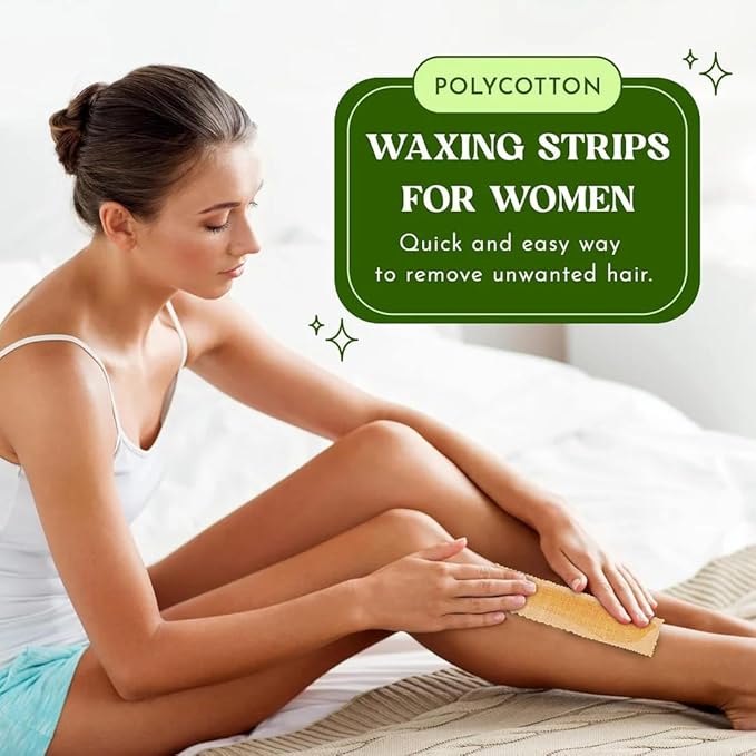 MOOM Organic Sugar Wax with Tea Tree Oil (12 oz) + 48 Reusable Polycotton Waxing Strips – Gentle Hair Removal Kit for Face, Bikini, Legs & Body – Natural & Vegan for Women & Men (Sticks NOT Included)