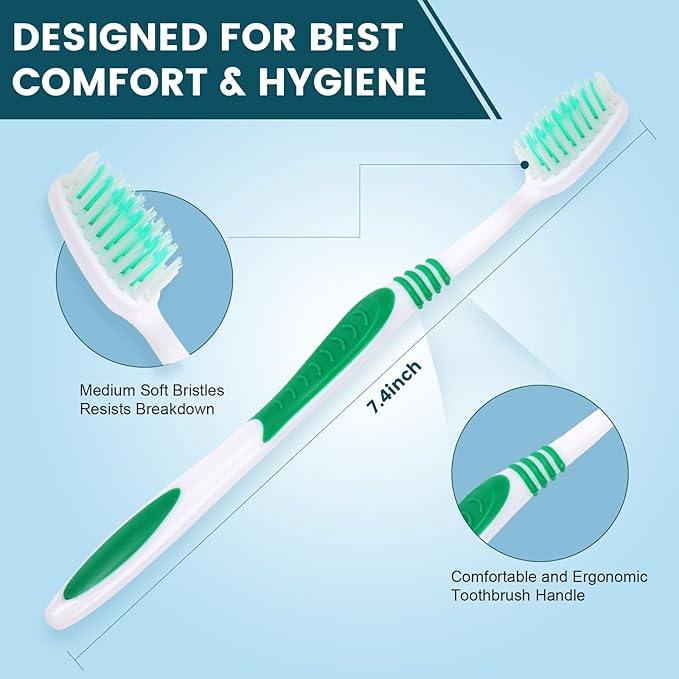 Navona 50 PCS Premium Individually Wrapped Bulk Toothbrush Pack, Disposable Toothbrushes, Kids Toothbrush, Medium Soft Bristle Toothbrushes, Ergonomics Handle, Perfect for Travel Hotel Donation