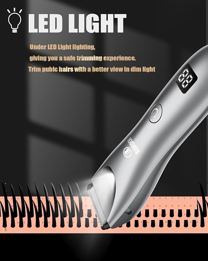 Body Hair Trimmer for Men with Light, Ball Trimmer Men Waterproof, Pubic Groin Hair Trimmers for Man Rechargeable Body Groomer with Standing Recharge Dock,LED Display