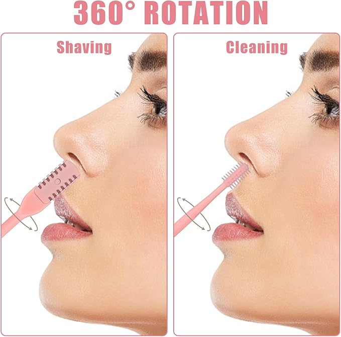 3pcs 2 in 1 Nose Hair Trimmer, 360° Rotating Nasal Hair Cutter Clipper Double Sided Nose Hair Cleaner Portable Manual Nostril Hair Removal Tool with Ear Picker for Men Women (Pink)