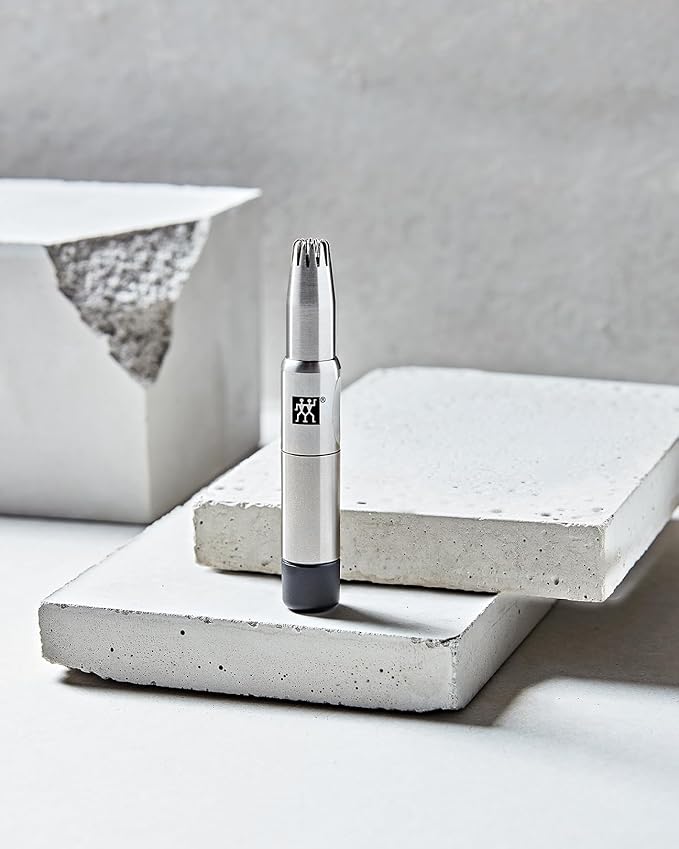 ZWILLING Nose and Ear Hair Trimmer (Travel Size, Internal, Rotating Blades, Safe to use, Hypoallergenic), Premium, Silver, 3 inch