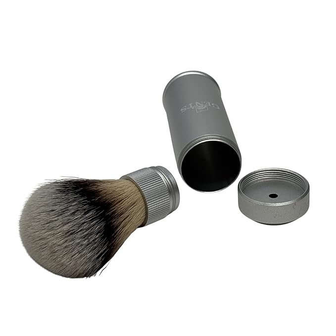 GENTS Travel Shaving Brush with Collapsible Canister – Synthetic Bristles, Compact Portable Wet Shaving Brush for Men, Chrome-Style Travel Grooming Brush for Home, Gym & Hotel Use (Silver, 6 Inches)