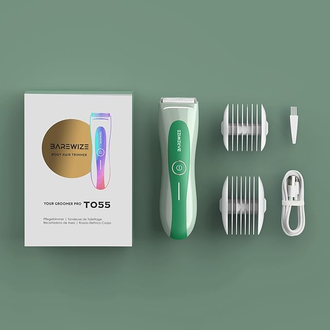 Bikini Trimmer for Women, Electric Shaver for Women | LED Light, IPX7 Waterproof, USB-C Rechargeable, Ceramic Blade | Electric Razors for Women, Pubic Hair Trimmer Women (Jade Glow)