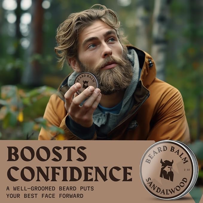 Striking Viking Beard Balm for Men - Sandalwood Scent, 2 Ounces - Leave in Beard Conditioner & Styling Balm - Made with Naturally Derived Argan & Jojoba Oils