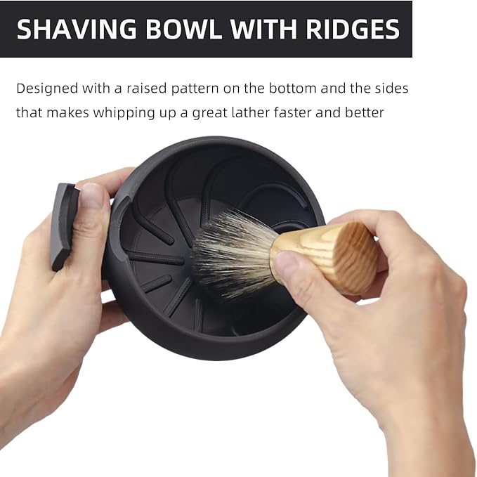 Grandslam Shaving Bowl with Ridges, Shaving Mug with Brush Stand, Shaving Soap Bowl for Shaving Cream and Soap, Durable & Holds Heat Longer, Rich & Thick Lather, Great for Traveling and Use at Home