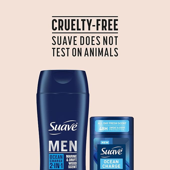 Suave Men’s 2-in-1 Shampoo and Conditioner, Ocean Charge + Antiperspirant Deodorant for Men, Ocean Charge, 48H Sweat & Odor Protection (2 Piece Set)