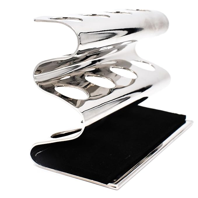Parker Double Edge Razor Stand - Solid Brass with Mirror Chrome Finish -Holds 4 Razors - Parker Stand with Padded Base - Excellent Storage for Long Handled Double Edge Safety Razors