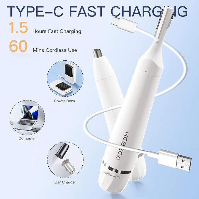 Nose Hair Trimmer for Women Men - Electric Rechargeable Facial Hair Remover for Ear Nose Eyebrow Trimmer, Portable Waterproof Eyebrow Trimmer White