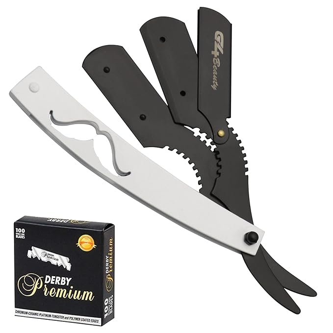 G4 Stainless Steel Straight Edge Barber Shaving Razor Blade for Close Shaving Men Replaceable Blades (White Black)