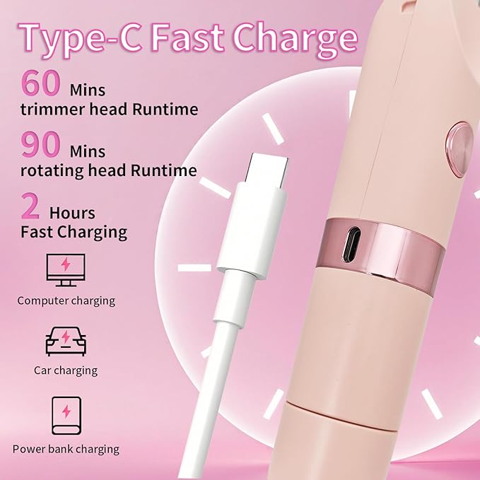 Bikini Trimmer for Women，Dual Head Women Shaver IPX6 Waterproof Cordless Pain Free Hair Removal with Safety Lock Trimmer for Smooth Skin Ideal for Bikini Area Body and Facial Hair (Pink)