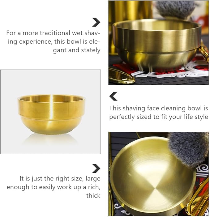 HOMSFOU Beard Shaving Mug Foam Brush Stainless Steel Grooming Shaving Bowl for Men Soap Cream Cup for Face Cleaning Gold Finish Suitable for Home and Travel Use