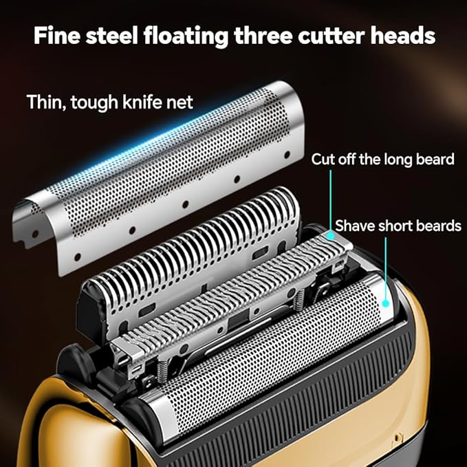 Gertzy Electric Shaver for Men Face, Men's Razor, Cordless Beard Foil Shavers with Pop Up Trimmer, Wet Dry Waterproof Rechargeable Type-C Charging, LED Display (Gold)