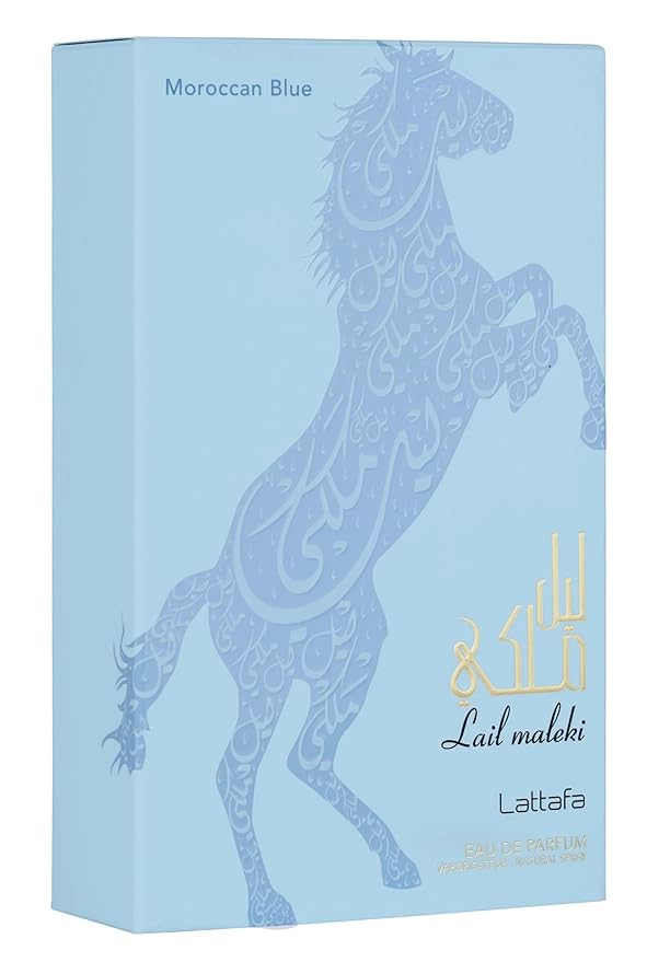 Lattafa Lail Maleki Moroccan Blue – Spicy, Citrusy, Woody, Oud – Eau de Parfum Spray Long-Lasting Fragrance for Unisex, 3.4 Ounce / 100 ml