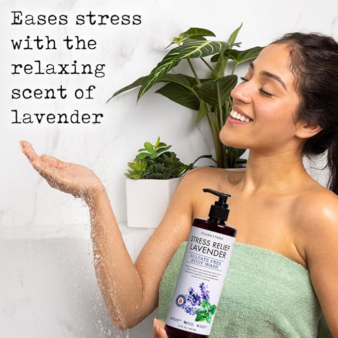 Stress Relief Lavender Body Wash for Women and Men Softens and Soothes the Skin, Sulfate Free, 100% Cruelty Free, 480ml