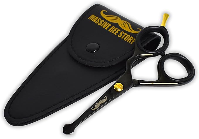Rounded-Tip Trimming Scissors for Men – Stainless Steel High Carbon Beard, Mustache, and Ear Hair Grooming Scissor (Black-Round-Tip)