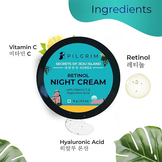 Pilgrim Retinol Mini Night Cream | Anti Aging Moisturizer with Vitamin C & Hyaluronic Acid | Hydrates, Smooths Wrinkles & Evens Skin Tone | Travel-Friendly | 0.28 Oz (8g)