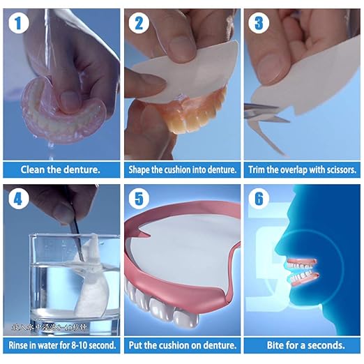 Y-Kelin Denture Adhesive Cushions, Upper Adhesive-Free Denture Pads for Sore Gums, 30 Pads*2 (60 Strips)