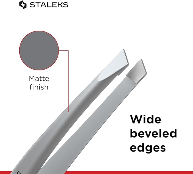 STALEKS CLASSIC 13 Type 3 Eyebrow Tweezers – Wide Beveled Stainless Steel with Elegant Handles for Thick Brows & Home Use