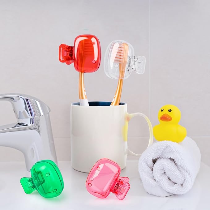 Hxezoc 4 Pack Travel Toothbrush Head Covers Toothbrush Protector Cap Brush Pod Case Protective Portable Plastic Clip for Household Travel, Business, Bathroom, School, Camping