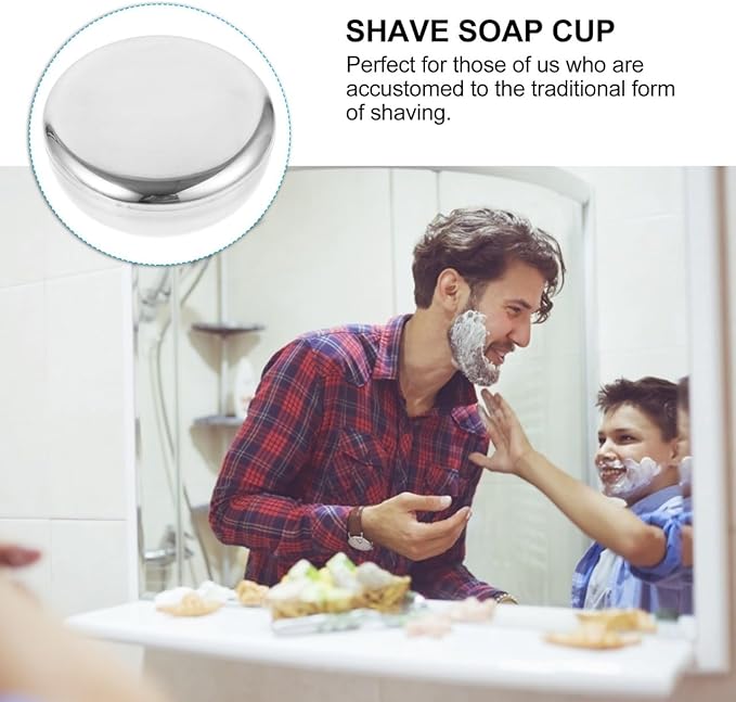 Men's Shaving Soap Bowl - Stainless Steel Shave Cup with Lid Durable Soap Puck after Shave for Lathering Cream and Traditional Wet Shaving Mug- 3.93x1.96in