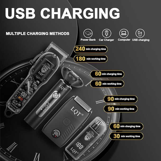 Valentines Day Gifts for Him Hair Clippers for Men with LED Display, 4-Piece Premium Grooming Kit with Magnetic 3D Rotary Shaver, Foil Shaver & Compact Nose Trimmer, Complete Cordless Set for Home Use