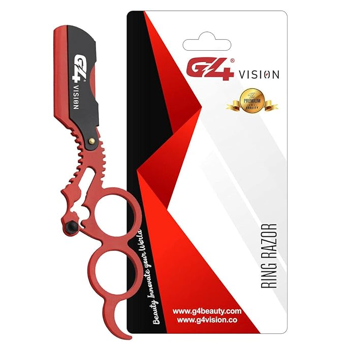 G4 Vision Universal Replaceable Half Blade Straight Razor with 100 Blades, Professional Double Ring Barber Single Edge Shave Razor (Red)