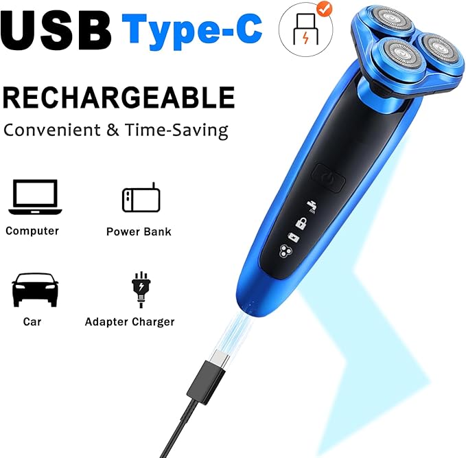 Electric Razor for Men - Rechargeable Shaver 3D Precision Blades with Pop-up Trimmer - Rotary Cordless Shavers Washable Gentle on Sensitive Skin for Beard Sideburn Face with Travel Lock Men Gift