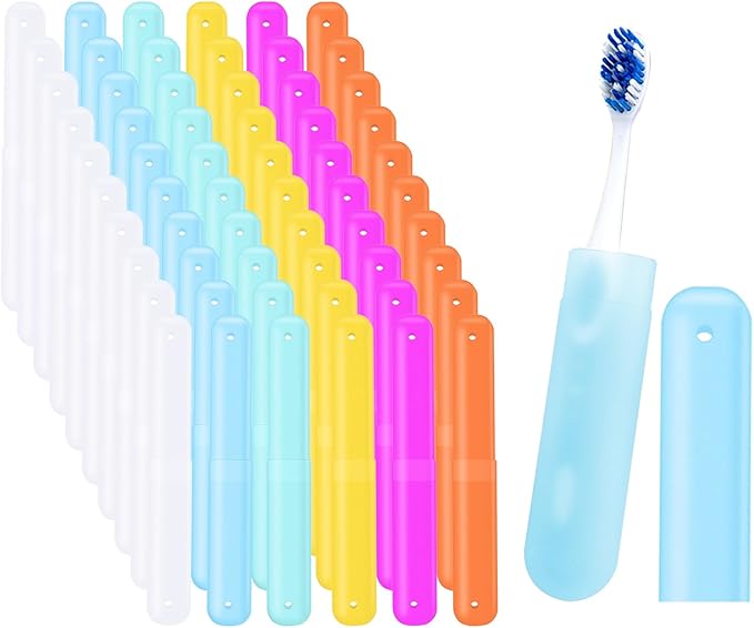 60 Pack Plastic Toothbrush Holders Portable Toothbrush Case Travel Toothbrush Cases Holder Toothbrush Case Holders for Indoor Outdoor Travel Trip Home Camping School (6 Color)