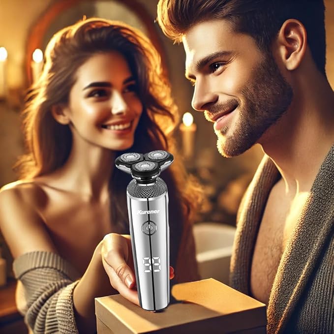 Electric Razor for Men, Kurener Electric Shaver for Men, Rechargeable Wet/Dry Shaver with Nose Trimmer Sideburns Trimmer