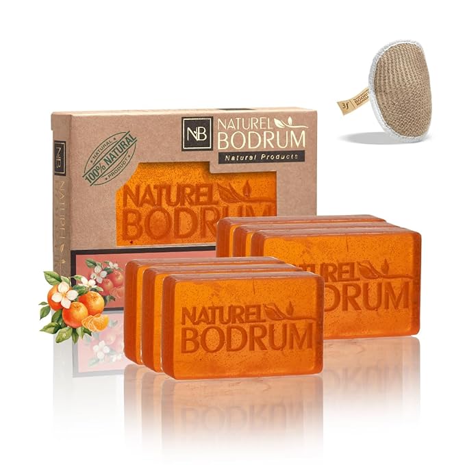 Mandarin Orange Organic Soap Bar for Women and Men, Pack of 6 Glycerin Soap Bars - Vitamin C Glowy Facial & Body Bar Soap with Citrus Oils - Natural & Vegan Spa Gift, for All Skin Types