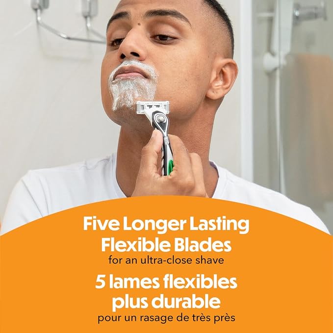 BIC BIC Flex 5 Sensitive Refillable Razors Men's Refillable 5 Blade Razors, Clinically Proven for Sensitive Skin, 1 Handle and 7 Cartridges Pack