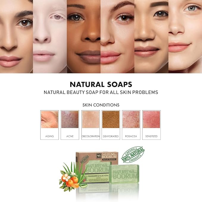 Mandarin and Aloe Vera Organic Soap Bar for Women and Men, Pack of 2 Glycerin Soap Bars - Soothing Facial & Body Bar Soap with Collagen-Boosting Citrus Oils - Natural Spa Gift, for All Skin Types