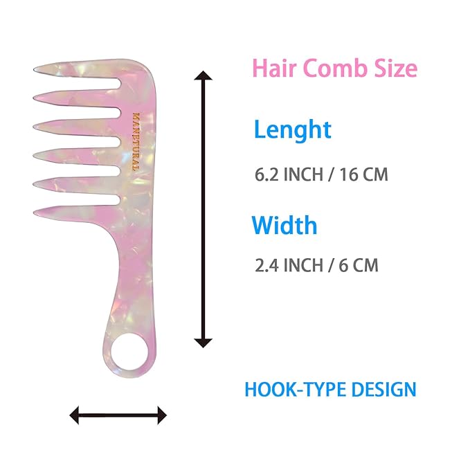 D1 | Small size Travel comb, Wide Tooth Handle comb for Curly Hair| Elevates, Preserves Curl, Eliminates frizz, Hair Comb for Women and Kids (PINK)