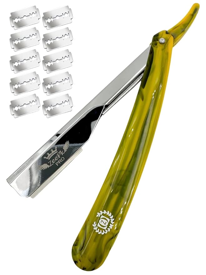 Shaving Razor Expose/Exposed Blade – Zeepk Navaja para Principiantes con 10 Blades – Barber Straight Razor para Hombre con Mango Ergonómico – Kit de Afeitado Básico