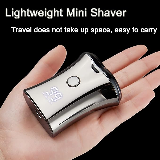 Electric Mini Travel Shaver for Men - Pocket Size Washable Electronic Razor - Mens Rechargeable Portable Cordless Small Shaving Face Beard - Wet & Dry Rotary Compact Electrical Shave