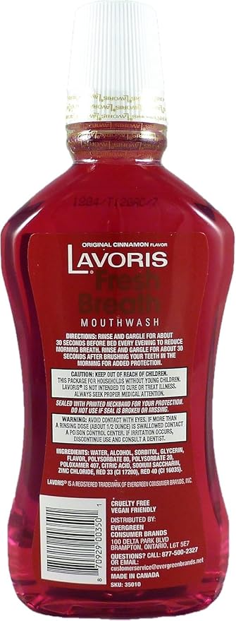 Cinnamon Original Lavoris Mouthwash LARGER SIZE - 3 Pack of 18 oz Bottles (54 oz. total)