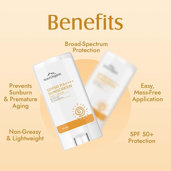 Ar.avi Org.anic Spf 50 Glow Sunscreen For All Skin Type Stick - Broad Spectrum - With Pa++++ Uva & Uvb Protection With No White Cast - For Men & Women - 13 Gm