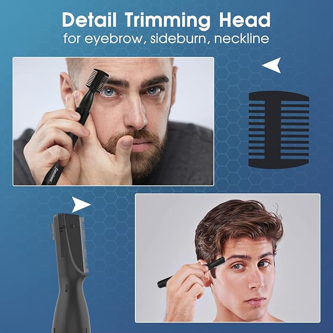Upgraded Eyebrow Trimmer for Men, Precision Detailer Battery-Operated Eyebrow Razor and Shaper, Electric Facial Hair Trimmer with Comb, Dual-Blade Grooming Tool, No Pulling Sensation
